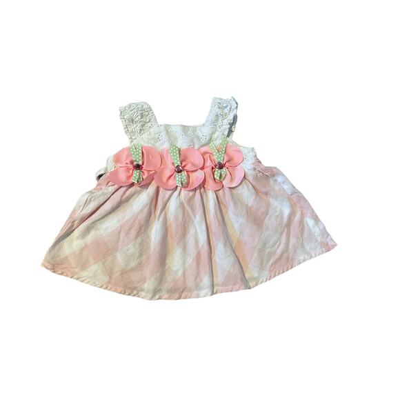 Rare Editions Girls 12M Pink and White Gingham Flower Embroidery Summer Dress - Picture 2 of 12